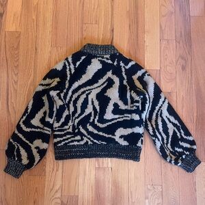 Ganni black and tan print chunky sweater